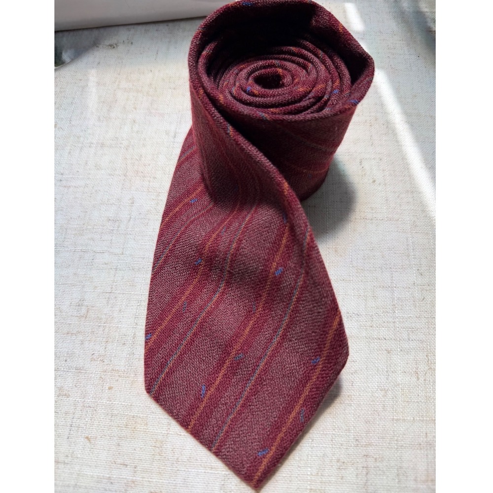 Vintage Pierre Balmain Paris Mens Burgundy Striped 100% Wool Tie Made in Italy
